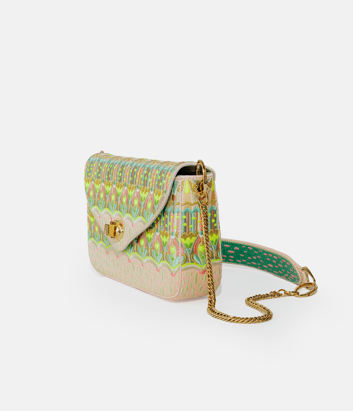 Neon & Champagne Pink hand-embroidered handbag from the AGNESTOTH Thermal collection — side view