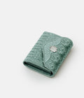 Sage Green hand-embroidered wallet from the AGNESTOTH Thermal collection — shown open, from the side